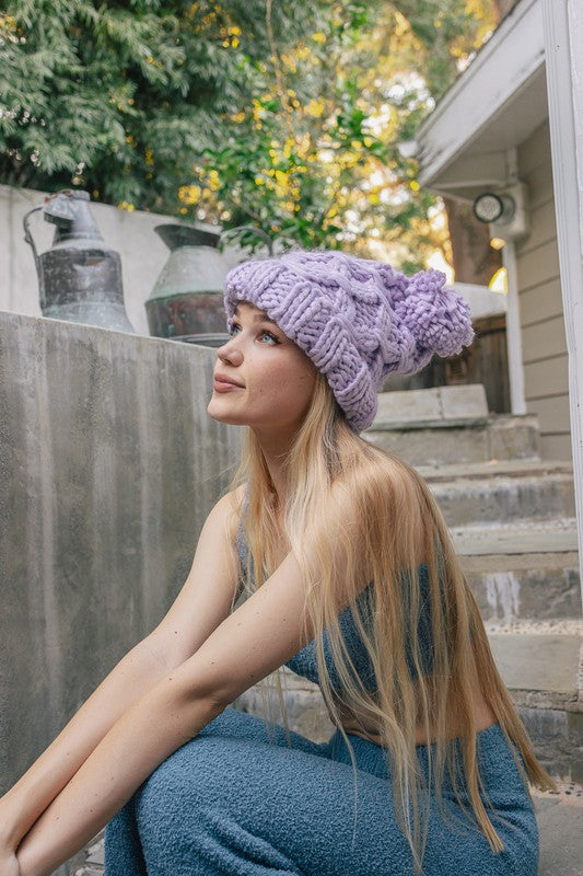 Oversized Chunky Knit Pom Beanie | Daverri Fashions