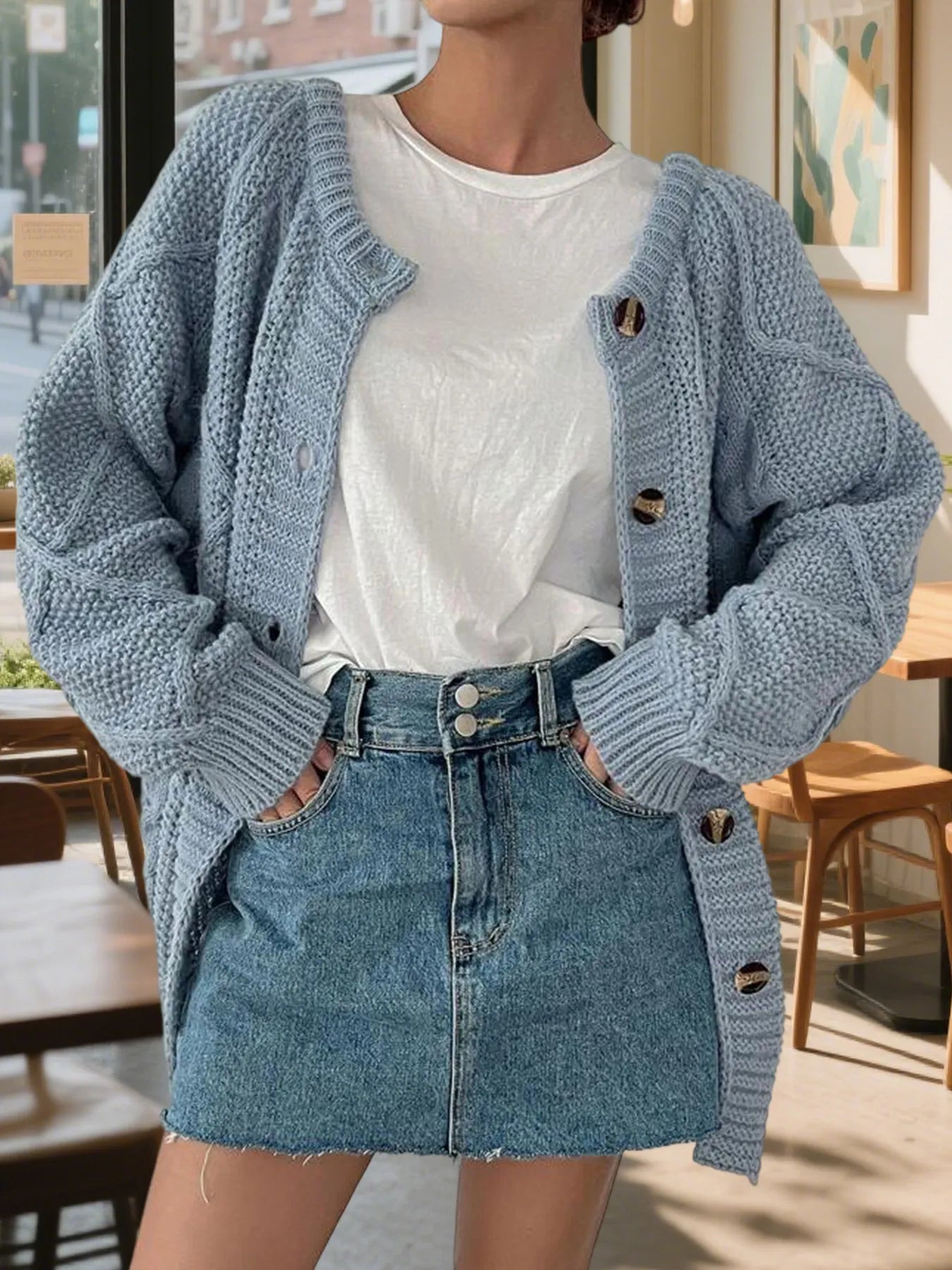 Button-Front Long Sleeve Cardigan | Cardigans Daverri Fashions