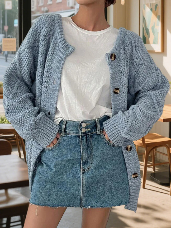 Button-Front Long Sleeve Cardigan | Cardigans Daverri Fashions