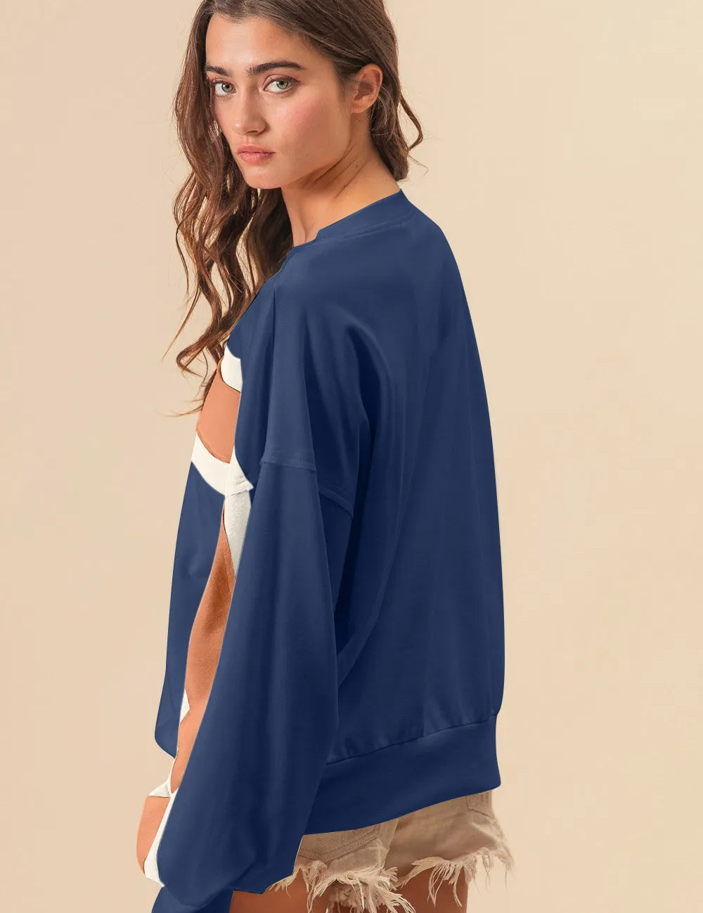 BiBi French Terry Color Block Cut Edge Detail Sweatshirt | Daverri Fashions