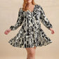 Plus Size Printed V-Neck Long Sleeve Mini Dress - DAVERRI FASHIONS