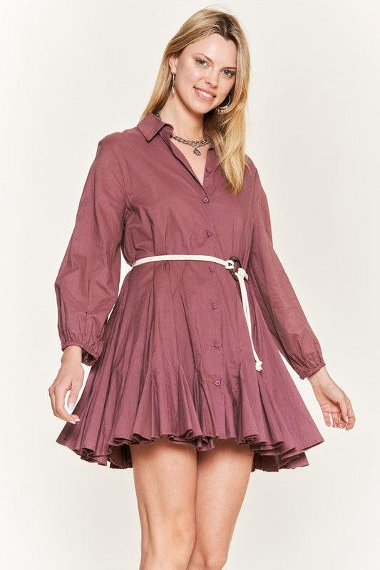 Belted Flare Shirt Dress Mini Dresses