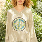 POL Peace Embroidered Exposed Seam Back Ruffle V-Neck Top Wheat Grass M Tops