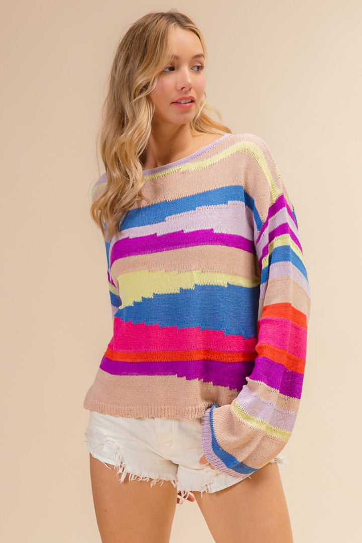 BiBi Multi Color Geometric Stripe Sweater Tops