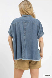 Umgee Washed Denim Oversized Top | Tops Daverri Fashions