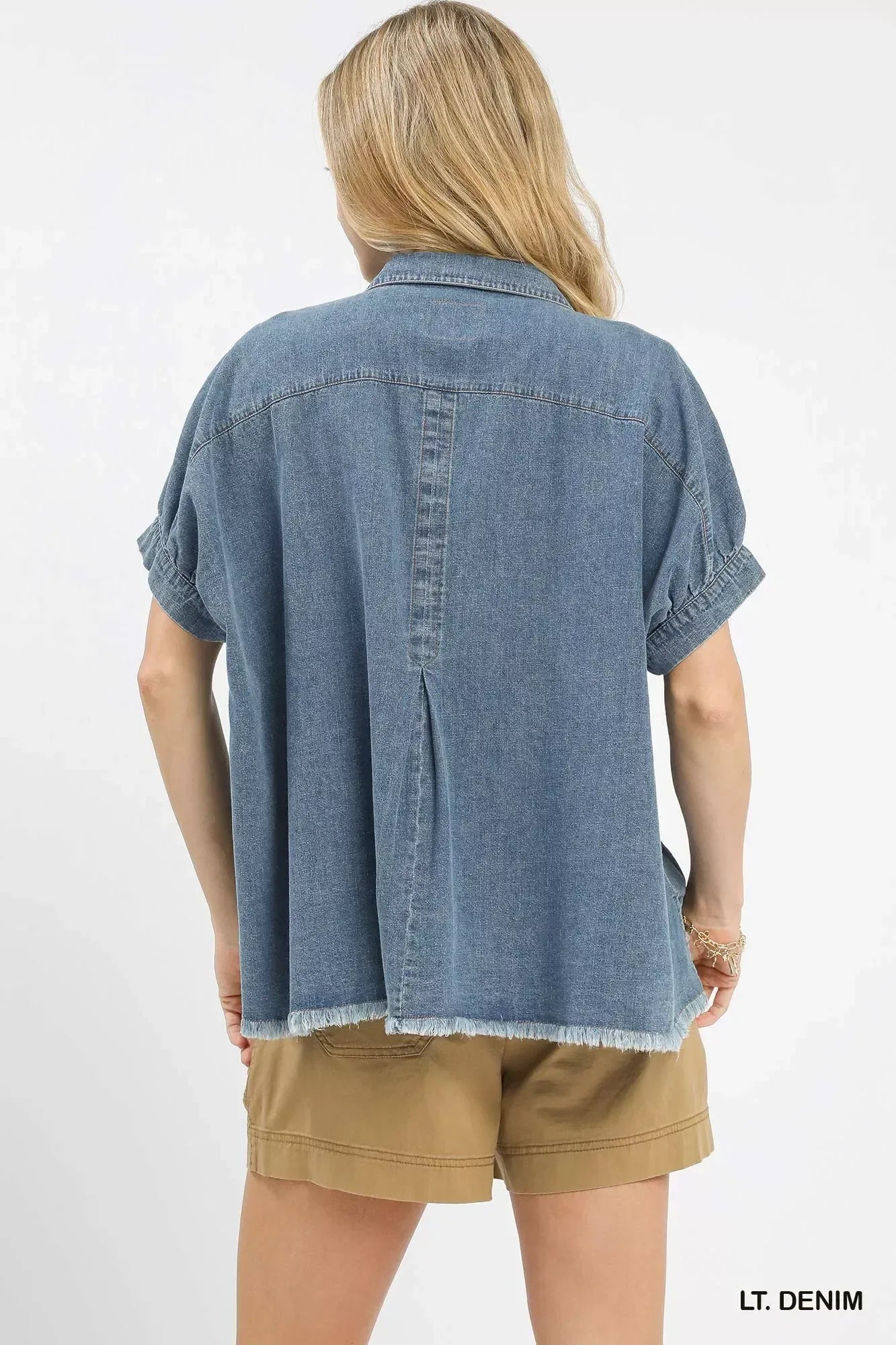 Umgee Washed Denim Oversized Top - DAVERRI FASHIONS