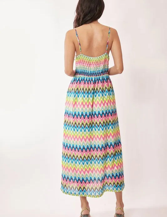Davi & Dani Multi Color Crochet Lace Midi Dress | Daverri Fashions