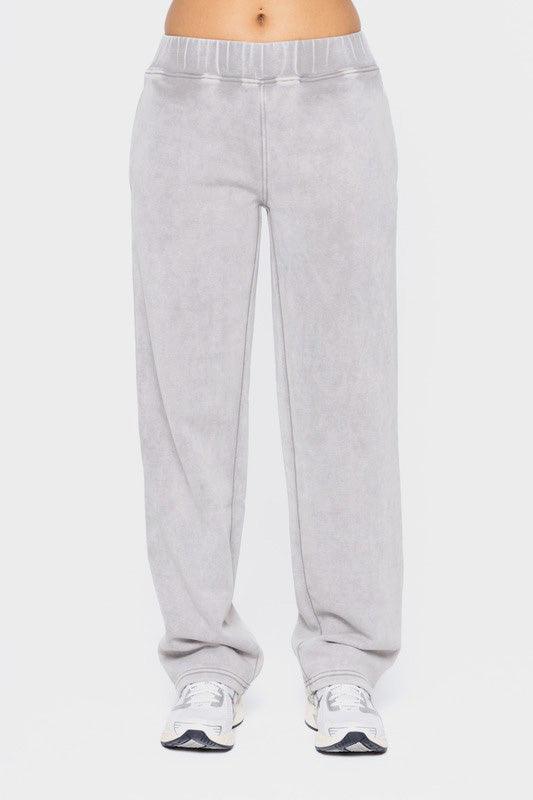 Mono B Elastic Waist Fleece Pants with Pockets Light Gray Pants