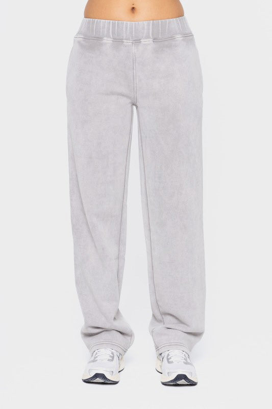 Mono B Elastic Waist Fleece Pants with Pockets Light Gray Lounge Pants