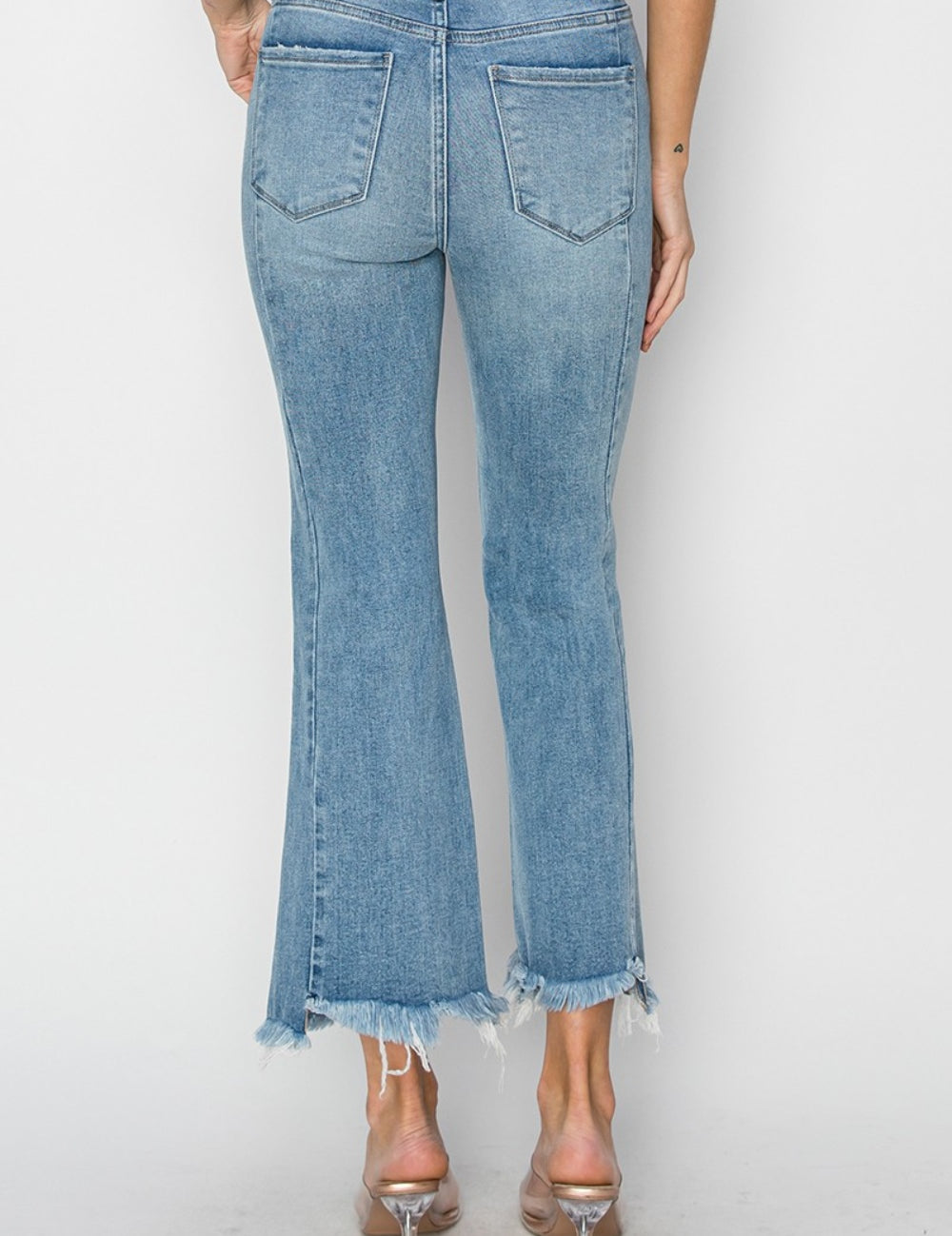 RISEN Full Size High Rise Frayed Hem Flare Jeans