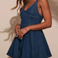 Smocked Back Adjustable Strap Denim Mini Dress - DAVERRI FASHIONS