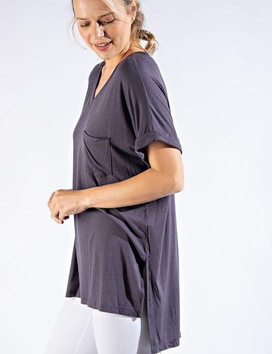 V Neck Basic High-Low Hem Top Shirts & Tops