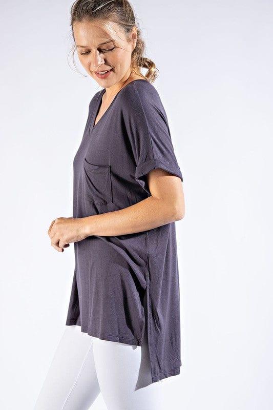 V Neck Basic High-Low Hem Top Shirts & Tops