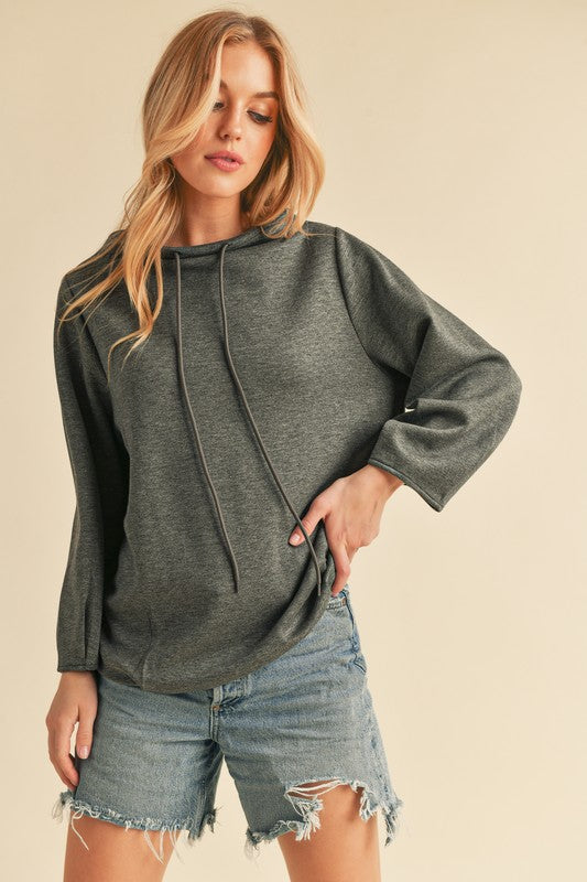 Aemi + Co Lightweight Drawstring Mock Neck Sweatshirt Charcoal Sweatshirts