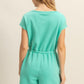 HYFVE Round Neck Short Sleeve Drawstring Waist Romper Rompers