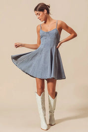 SO ME A Line Fit and Flare Denim Mini Dress | Daverri Fashions