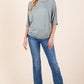BOMBOM Striped Boat Neck Dolman Sleeve Top Tops