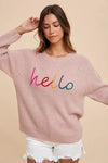 Annie Wear HELLO Embroidered Raglan Sleeve Sweater - DAVERRI FASHIONS