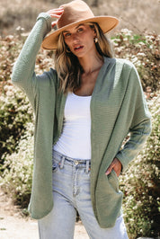 Laurel Green 95%Polyester+5%Elastane Laurel Green Waffle Knit Open Front Cardigan | Cardigans Daverri Fashions