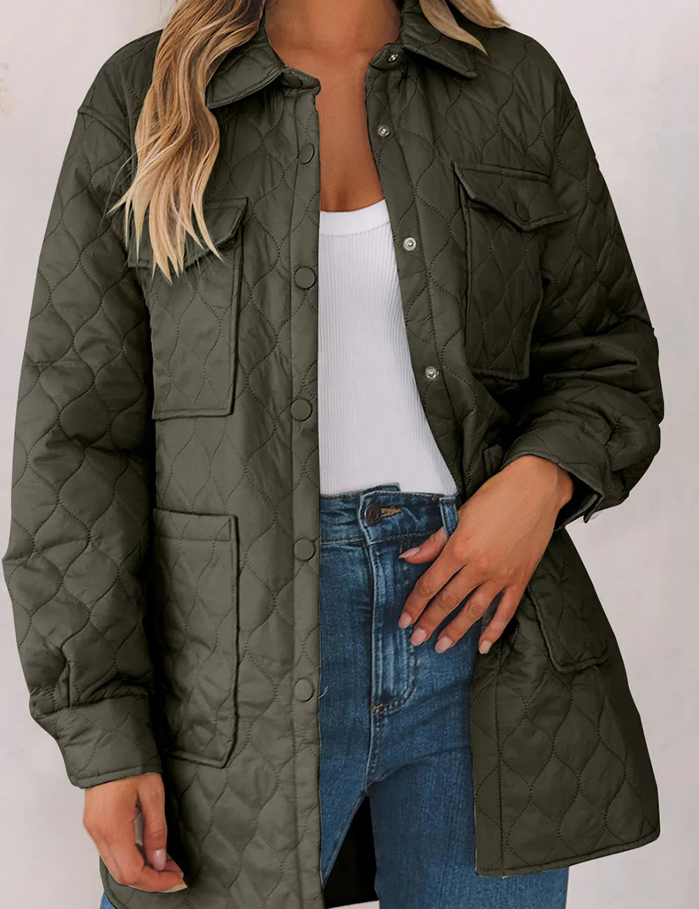 Army Green Snap Down Collared Winter Coat | Coats Daverri Fashions