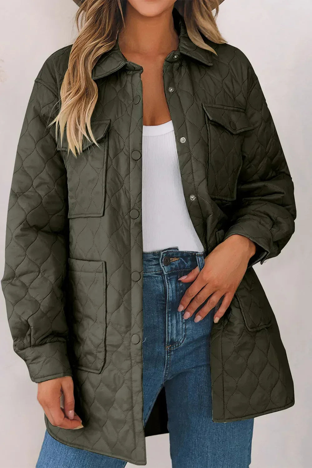 Snap Down Collared Winter Coat - DAVERRI FASHIONS