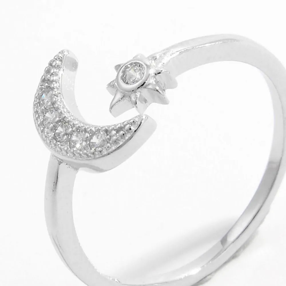925 Sterling Silver Moon Open Ring | Rings Daverri Fashions