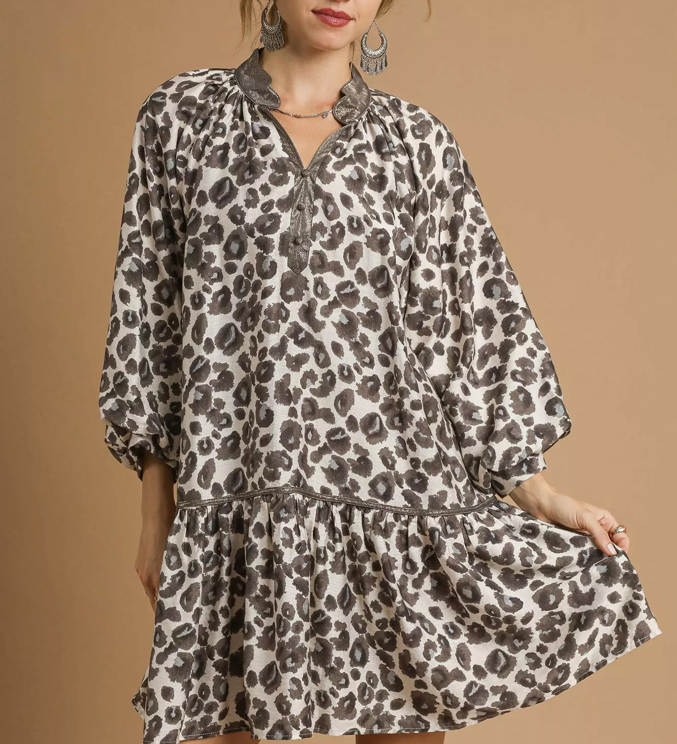 Black Umgee Leopard Print Tiered Mini Dress | Mini Dresses Daverri Fashions