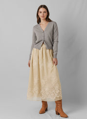 Embroidered Mesh Overlay Flowy Midi Skirt | Skirts Daverri Fashions