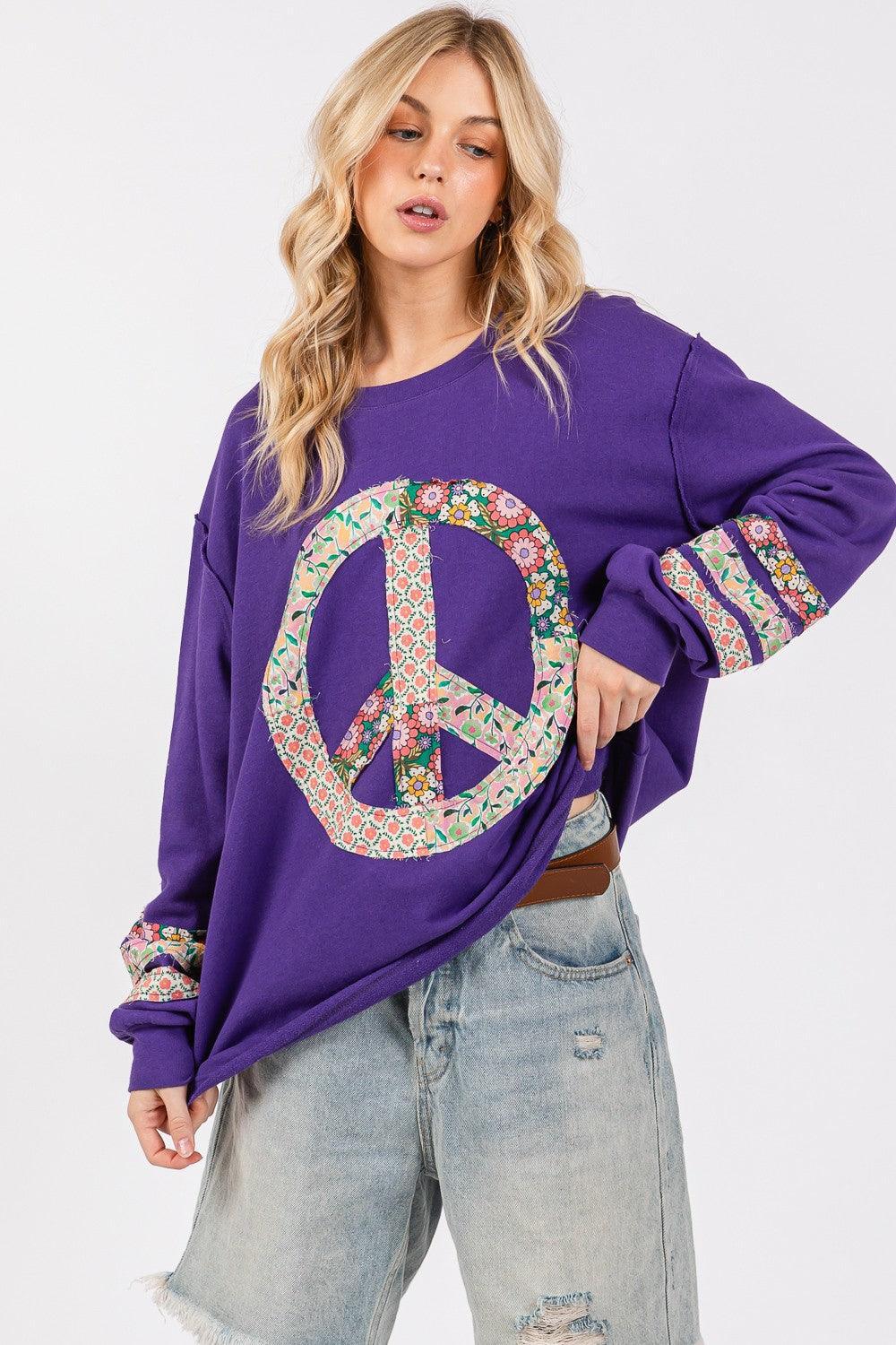 SAGE+FIG Peace Applique Patch Long Sleeve Top - DAVERRI FASHIONS