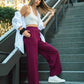 Umgee Full Size Drawstring Wide Leg Pants with Pockets Merlot