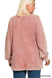 Zenana Full Size Acid Washed Double Ribbed Hi-low Sweatshirt Plus Size | Sweatshirts Daverri Fashions
