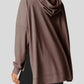 Daverri Fashions oversized drawstring side slit ribbed knit hoodie in muted brown
