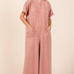 Mittoshop Button Detail Short Sleeve Wide Leg Jumpsuit Ginger M