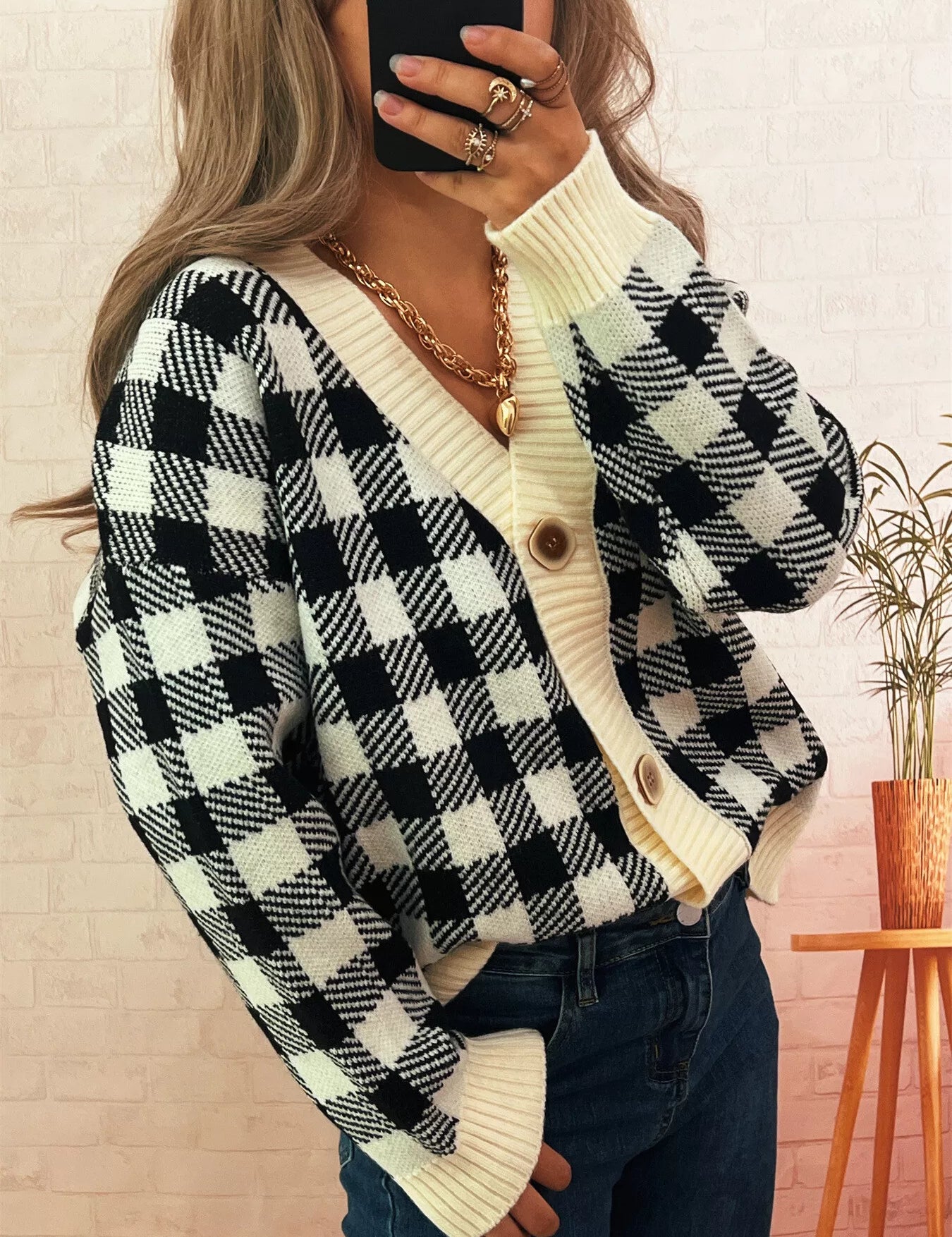 Plaid Button-Down Cardigan | Cardigans Daverri Fashions