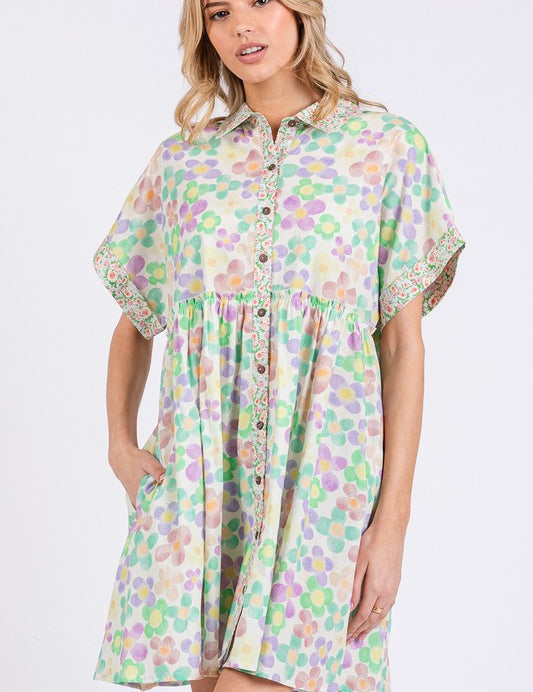 SAGE+FIG Floral Babydoll Short Sleeves Dress