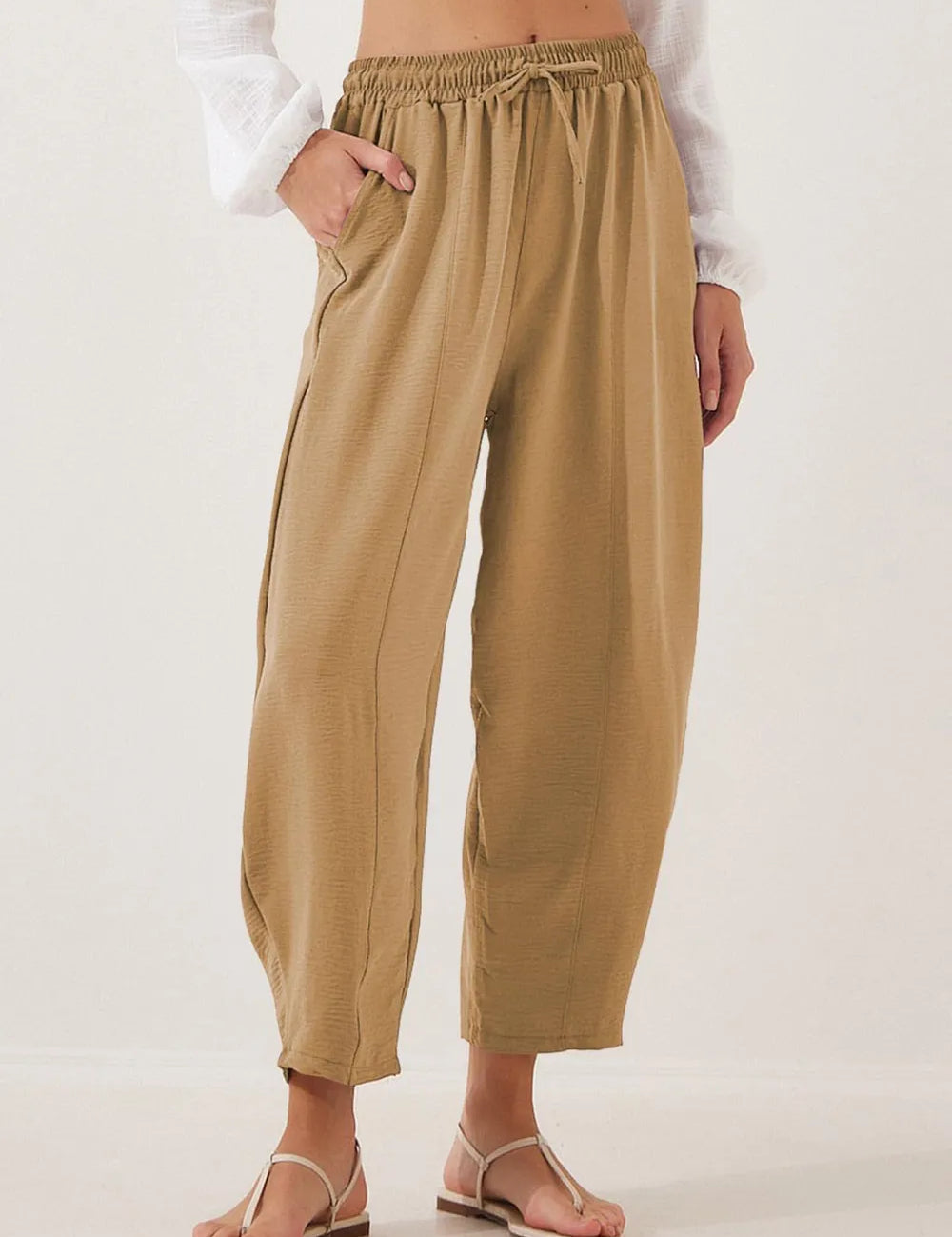Camel Full Size Drawstring Cropped Jogger Pants Plus Size | Pants Daverri Fashions