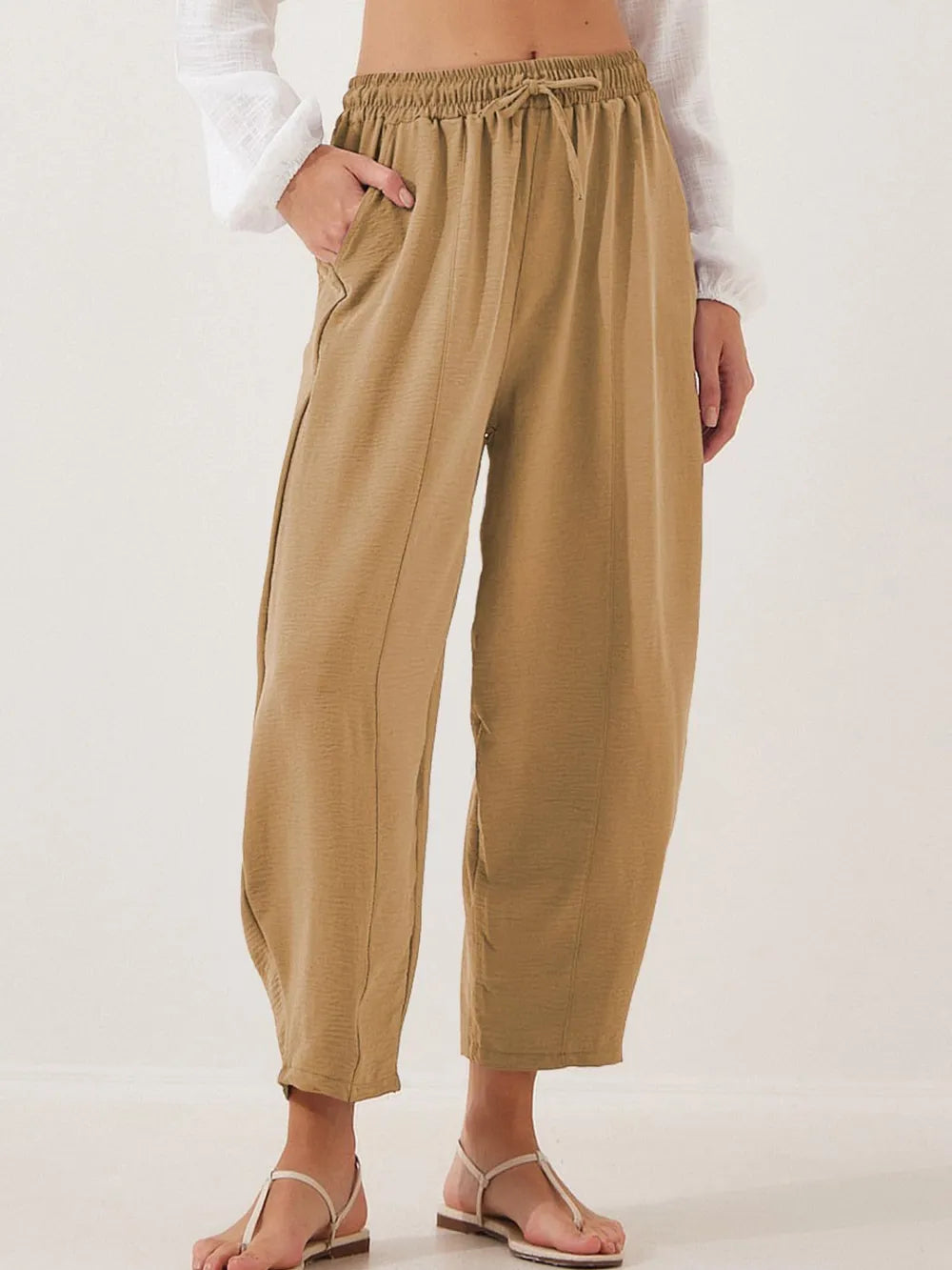 Camel Full Size Drawstring Cropped Jogger Pants Plus Size | Pants Daverri Fashions