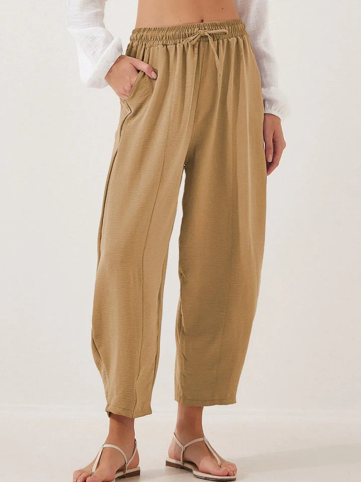 Camel Full Size Drawstring Cropped Jogger Pants Plus Size | Pants Daverri Fashions
