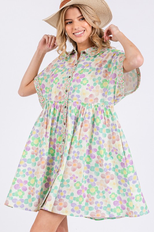 SAGE+FIG Floral Babydoll Short Sleeves Dress Babydoll Dresses