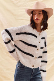 SO ME Stripe Soft Touch Button Cozy Sweater Cardigan | Cardigans Daverri Fashions