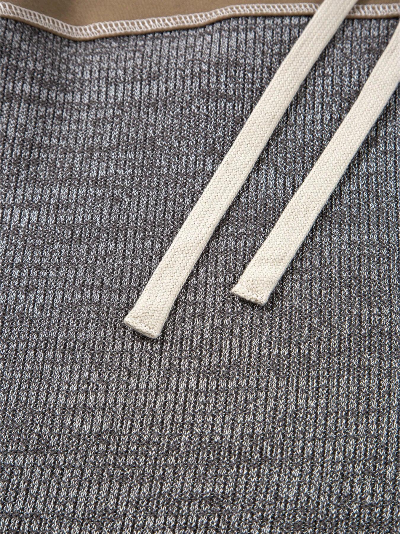 Mixed Texture Patchwork Exposed Seam Half Button Hoodie - DAVERRI FASHIONS