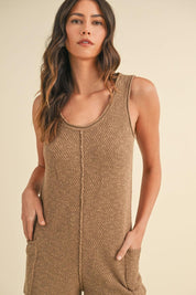 MABLE Sleeveless Knit Crop Jumpsuit with Pockets | Daverri Fashions