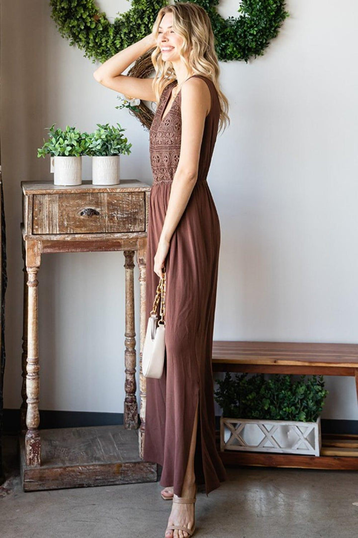 Tie Back Sleeveless Wide Leg Jumpsuit Jumpsuits