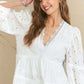 ADORA Lace Detail Tiered Eyelet V-Neck Babydoll Dress Babydoll Dresses