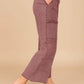 Mauve washed cotton wide leg pants by Daverri Fashions with drawstring waist