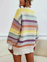 Rainbow Striped Drop Shoulder Oversized Sweater | Sweaters Daverri Fashions