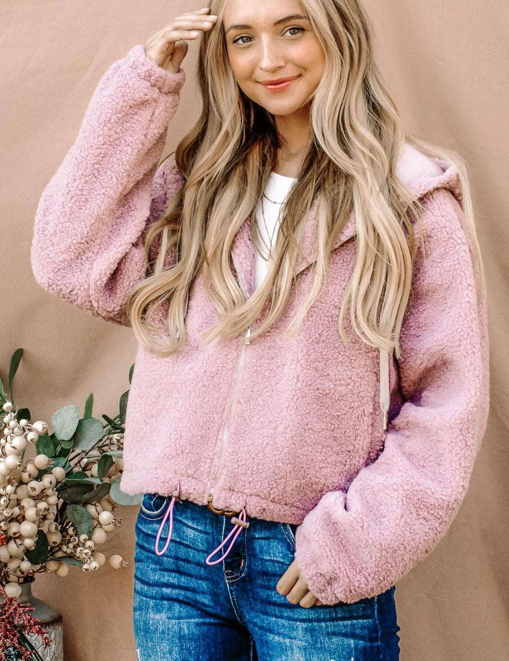 And The Why Sherpa Drawstring Cropped Hooded Jacket | Jackets Daverri Fashions