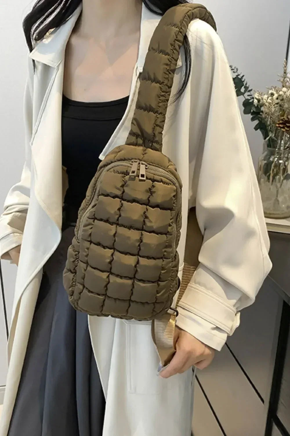 Quilted Nylon Crossbody Bag - DAVERRI FASHIONS