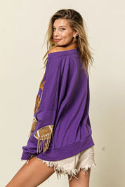 BiBi Sequin Football Patches Game Day Sweatshirt | Sweatshirts Daverri Fashions