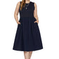 She + Sky plus size navy blue sleeveless A-line midi dress with pockets